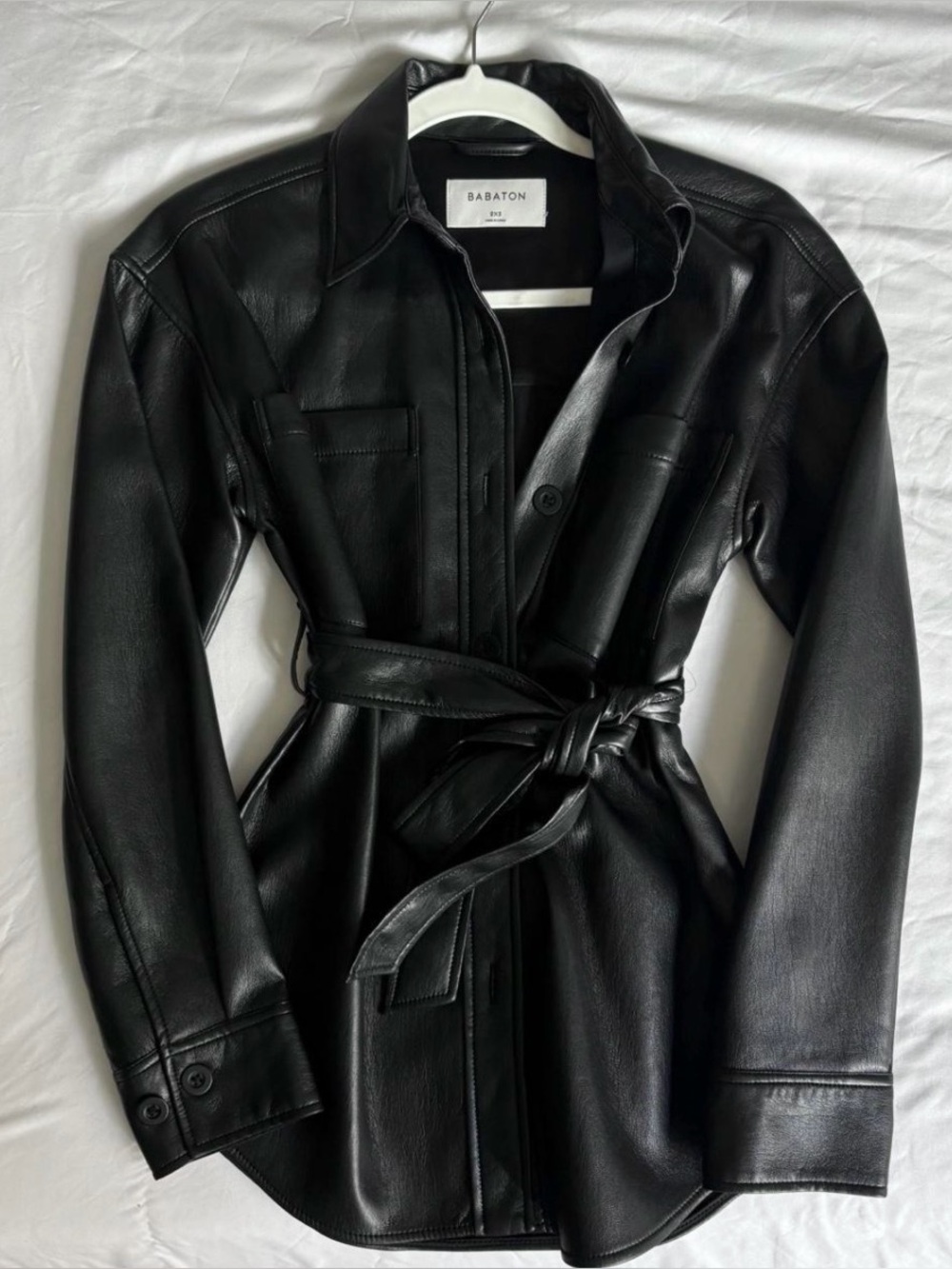 Babaton Black Faux Leather Tie-Waist Jacket